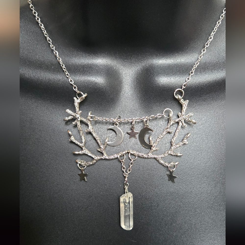Quartz crystal Silver Celestial Necklace 13"/26" adjustable - Picture 4 of 7
